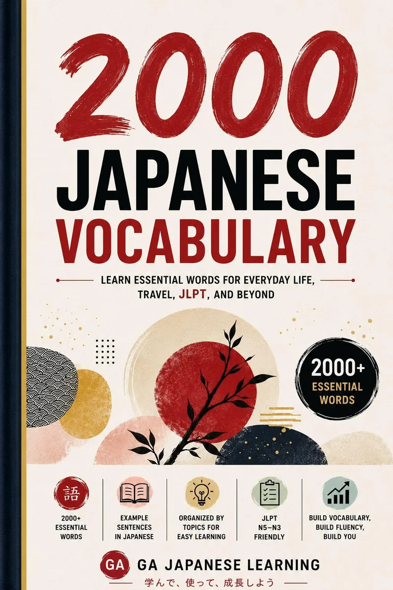 جلد 2000 Essential Japanese Vocabulary Words: The Complete Japanese Vocabulary Beginner's Guide with English Meanings, Example Sentences, and Organized Word Categories for JLPT Preparation