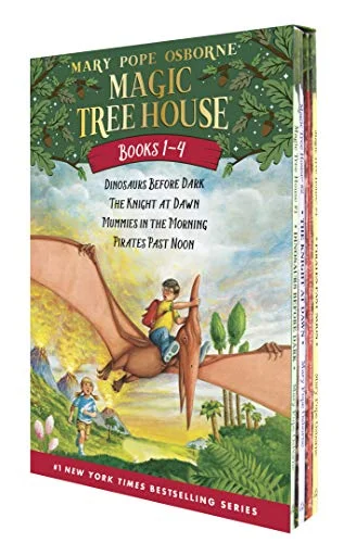 جلد Magic Tree House Boxed Set, Books 1-4: Dinosaurs Before Dark, The Knight at Dawn, Mummies in the Morning, and Pirates Past Noon